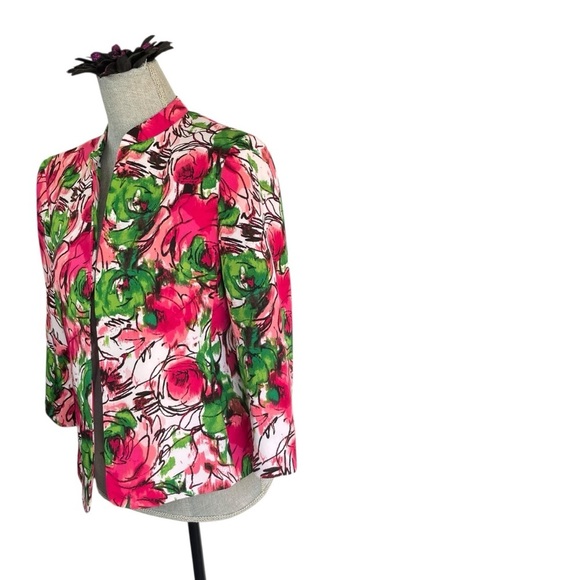 Evan Picone Floral Blazer Jacket Women’s 6P Pink Green Open Front Lined Spring - Picture 2 of 13